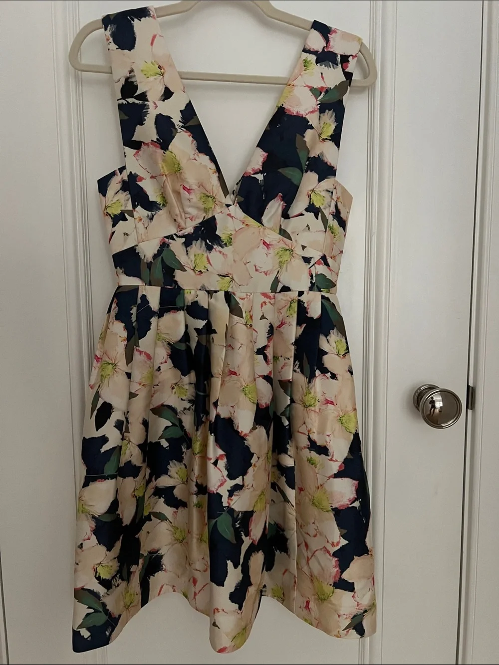 J. Crew Collection Floral V-Neck Fit & Flare Dress in Navy and Cream (2)